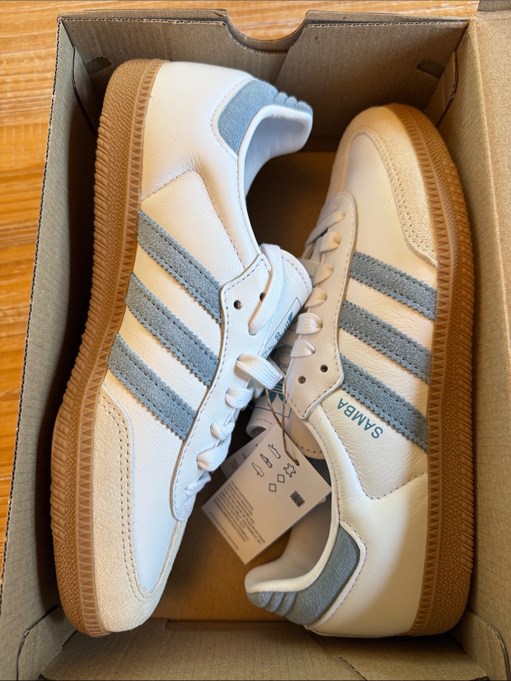 adidas Samba Sneakers in White, Blue-ish Gray & Gum - Picture 6 of 10